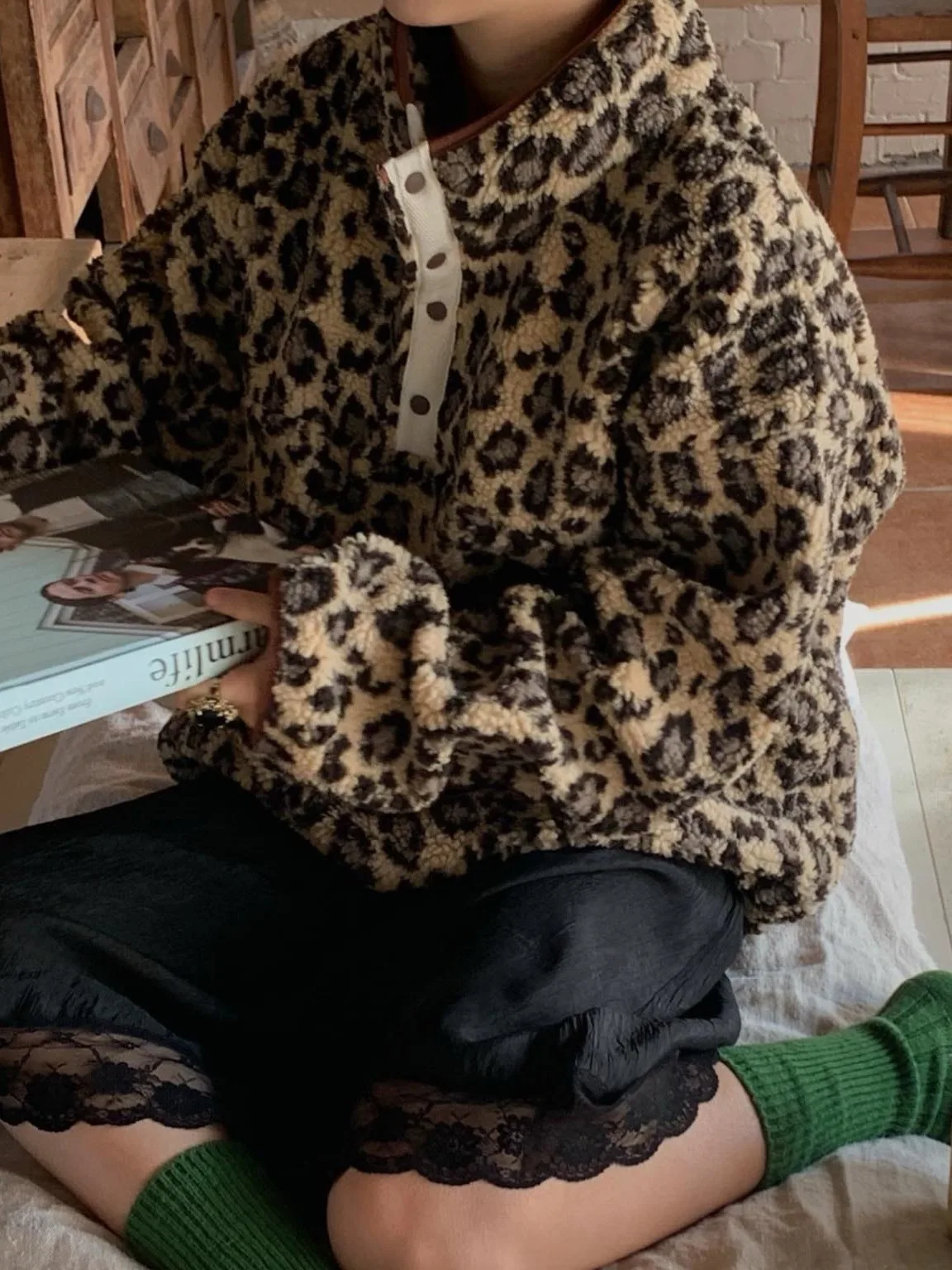 Warmth Lamb Fur Hoodie Women's Outerwear Dongda Gate Winter Faion Vintage f Zipper Stand Collar Loose Fit Sweatirt