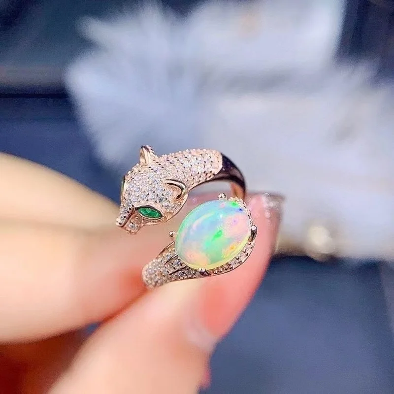 Natural Opal Rings Solid Color 925 Sterling Silver Women\'s Colored Stone Rings Fine Jewelry Resizable Rings for Women