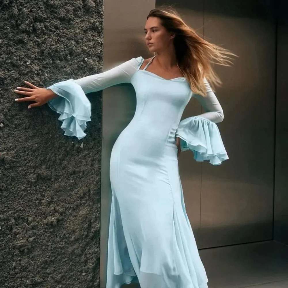 

Индивидуальное шифоновое платье для выпускного вечера с V-образным вырезом и длинными рукавами فساتين سهره فاخره Вечернее платье для торжественного случая Ислам فستان سهرة نسائي فخمه