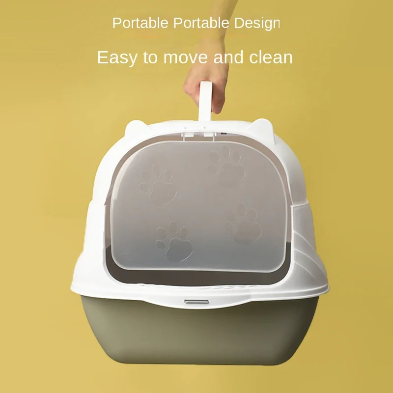 Durable Portable Hooded Cat Litter Box Deep Loo with Scoop Two Way Movable Door Kitty Litter Tray Enclosed Cat Toilet