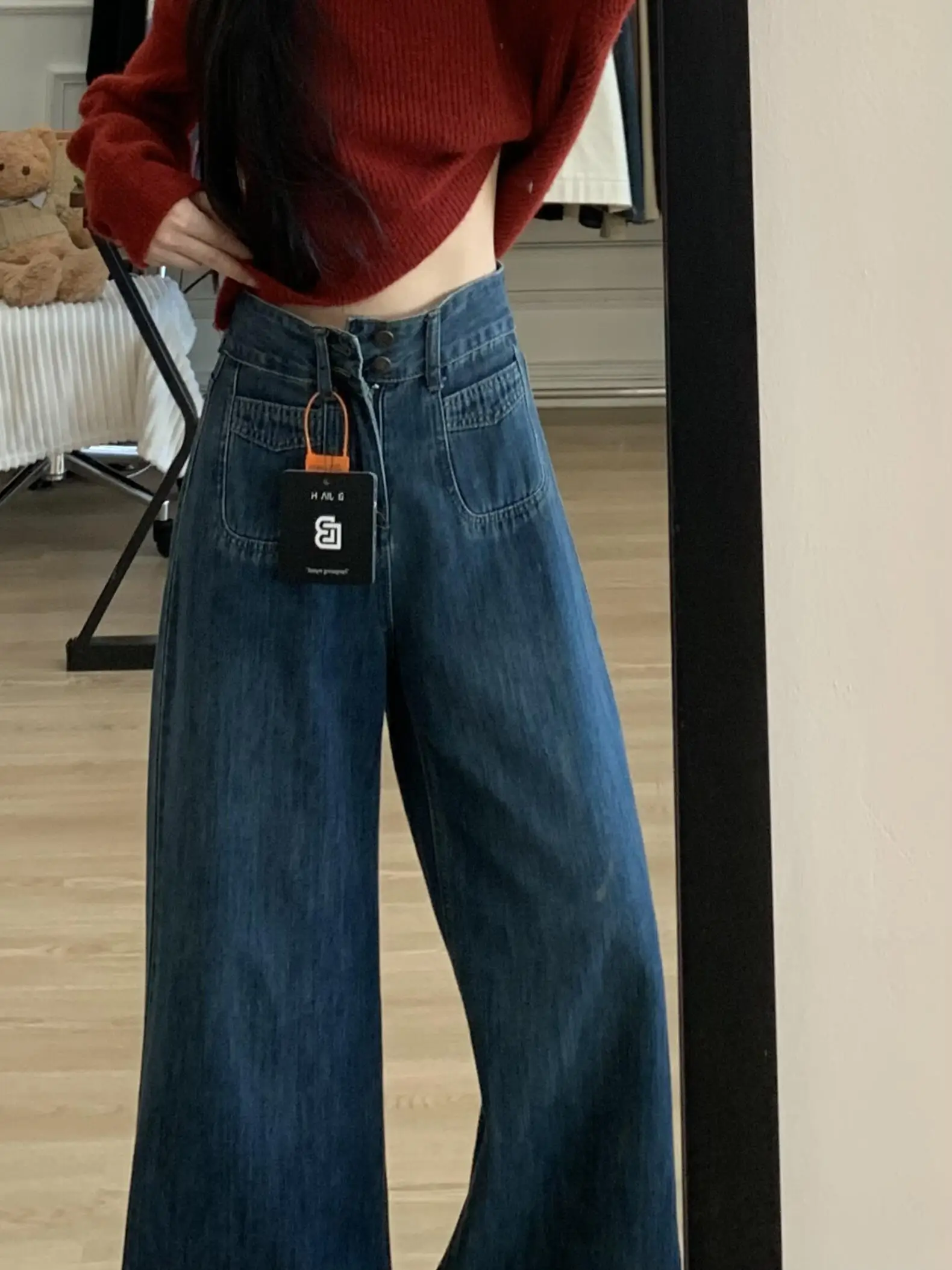 

Женские джинсы с высокой талией на флисовой подкладке, широкие, свободные, прямые, длинные, осенне-зимние, новый стиль