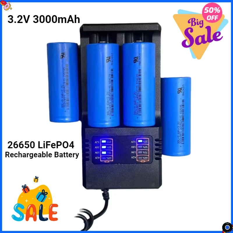

New Arrival 26650 3.2V 3000mAh LiFePO4 Battery Rechargeable 26650 for Strong Light Lamps headlight searchlights Electric Tools