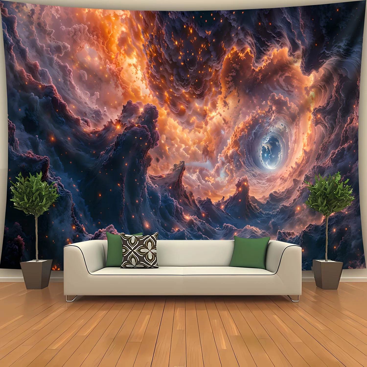 VIKAMA Psychedelic Nebula Vortex Universe Tapestry Wall Hanging Home Decor for Bedroom Living Room Orange Blue Gradient Space