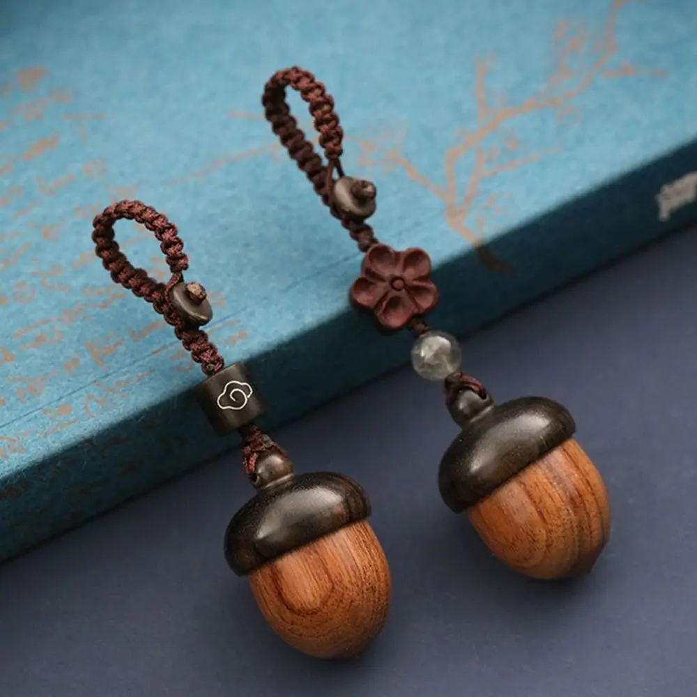 

Hand-woven Car Key Charms Sandalwood Key Keychain Openable Cover Box Pendant Chinese Style Pendant Pinecone Shape Keychain