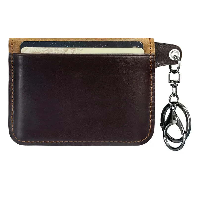 Card Holder Genuine Leather ID Card Holder Luxury Employee Card Cover With Keyring Sleeves Photocard Holder Keychain Accessories