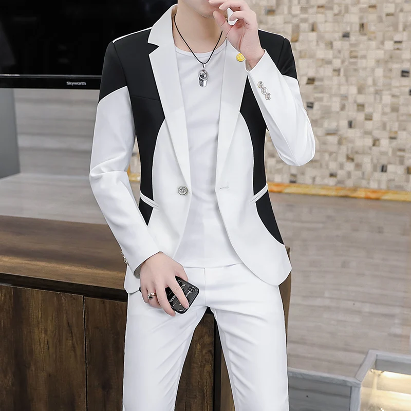 

Trend Men Suit Set Fashion patchwork Blazer Pants Men Business Suit Set Formal Turndown Collar Two-piece Suit for Dating