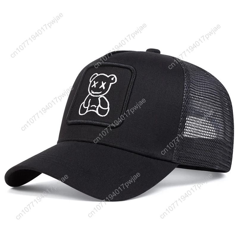 Unisexowe czapki bejsbolówki z haftem małego misia, regulowane, na wiosnę i lato, do noszenia na zewnątrz, codzienne, chroniące przed słońcem.