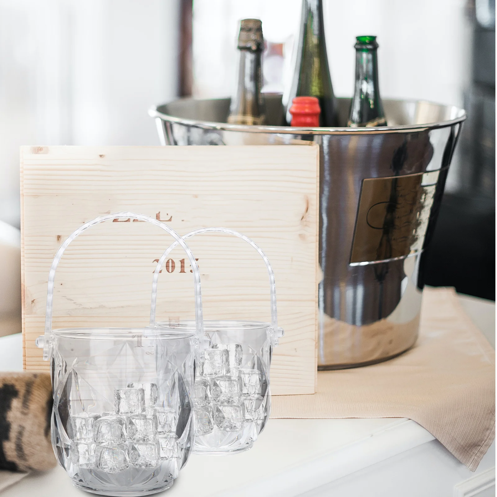1Pcs Juice Wine Bucket Thick Acrylic Ice Bucket Portable Ice Container Bar Party Ktv Cocktail Holder Storage Barrel