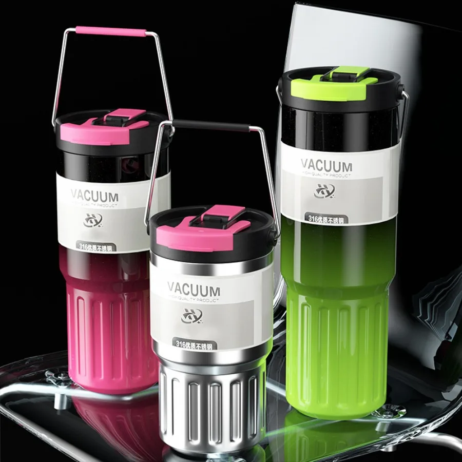 

Gradient large-capacity sports stainless steel portable insulated cup carry handle double drinking mouth fitness water bottle