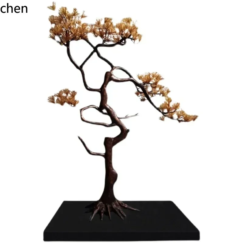 DSA  Chinese floor-to-ceiling wrought iron welcome pine ornament, hotel clubhouse lobby sculpture, lucky tree