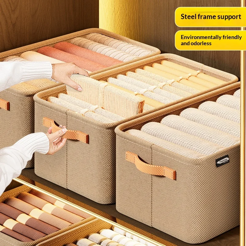 Wardrobe Fabric Organizer - Thickened Storage Baskets for Clothes/Pants, Drawer Bin for Bedroom/Dorm (Set of 3) - Image 3