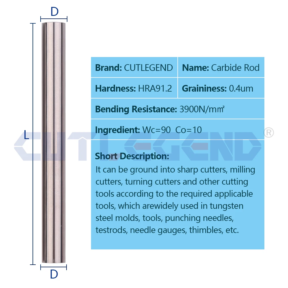 YG10X Solid Carbide Round Rod 6.00-6.99mm Diameter Interval 0.01mm 100mm Straight Shank High precision Carbide Bar Lathe Tools