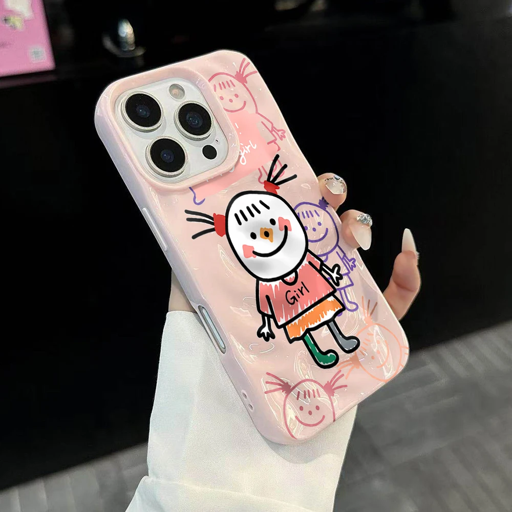 Koreanisches Niedliches Mädchen-Linien-Design Weiche Silikon-Handyhülle für iPhone 17 16 15 14 13 12 11 Pro Max 14 Plus 17Air Falten-Wellen-Design – Detail 3