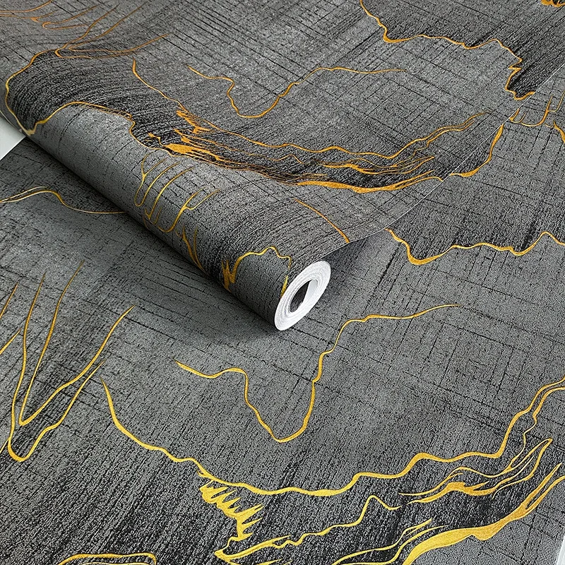 Modern Chinese Ink Landscape Wall Paper Non Self Adhesive Golden Outline Mountain Wallpaper for Villa Tea Room Club Hotel Decor