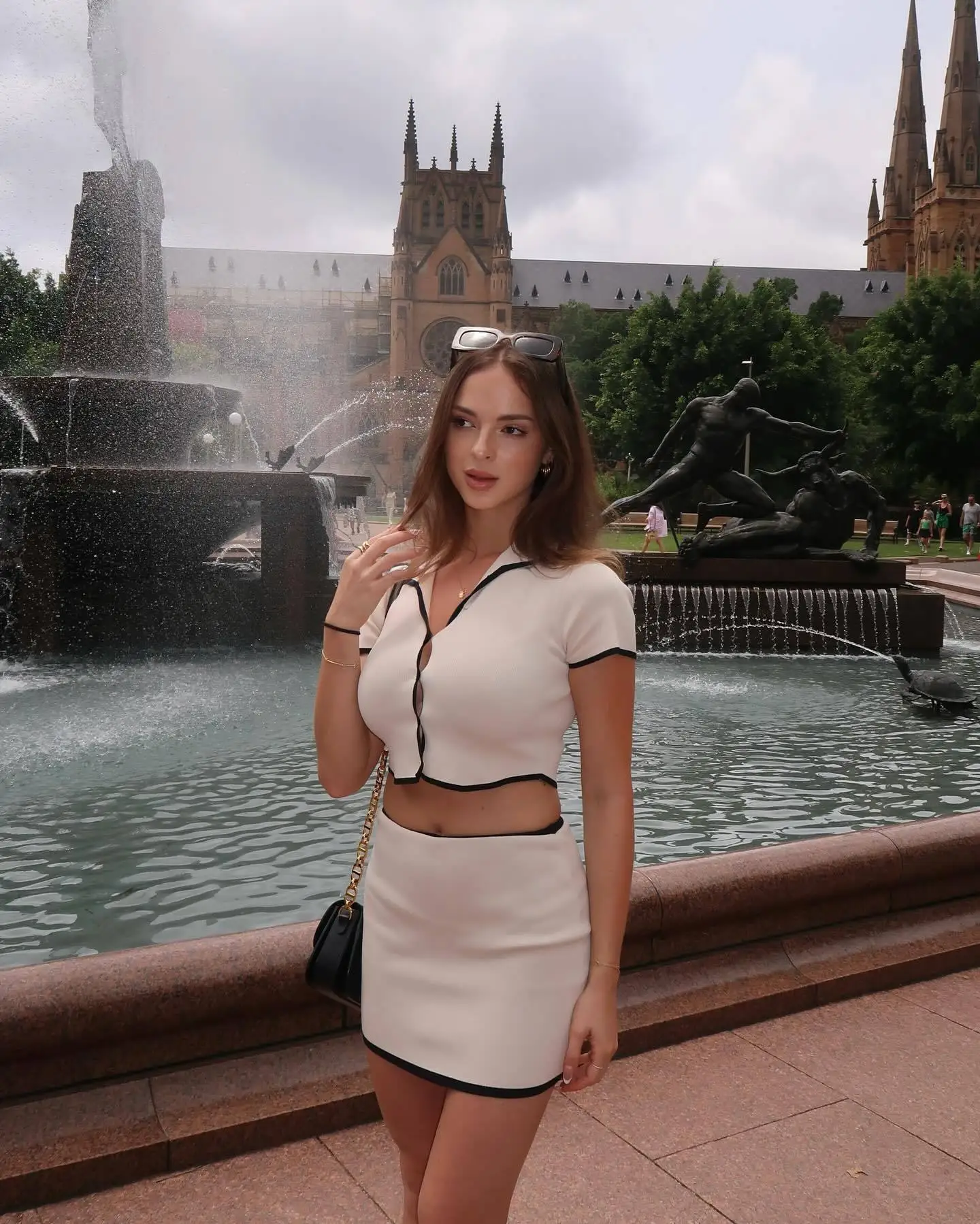 

DSMTRC Elegant Summer Skirt Two Piece Matching Sets for Women Short Sleeve Single Breasted Crop Top+Mini Skirts Suit Office Lady