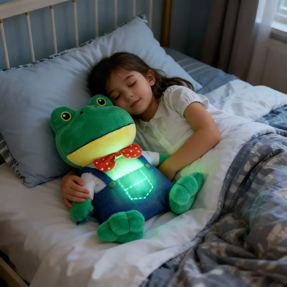

28cm Frog Plush Toy Mr. Long-Legged Lonely Frog Plush Dolls Breath Child Peluche Soothes Toys Baby Music Light Sleep Toy Gifts