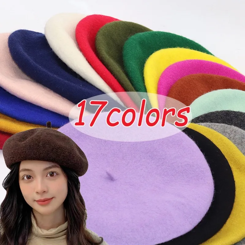 Winter Autumn Wool Thick Berets Artist French Retro Plain Solid Color Women Painter Hat Girls Female Warm Walking Outdoors Caps