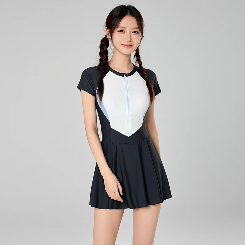 Costume da bagno per ragazze Costume da bagno intero per bambini con gonna Costume da bagno a maniche corte 8-14 Costume da bagno estivo Sport da spiaggia