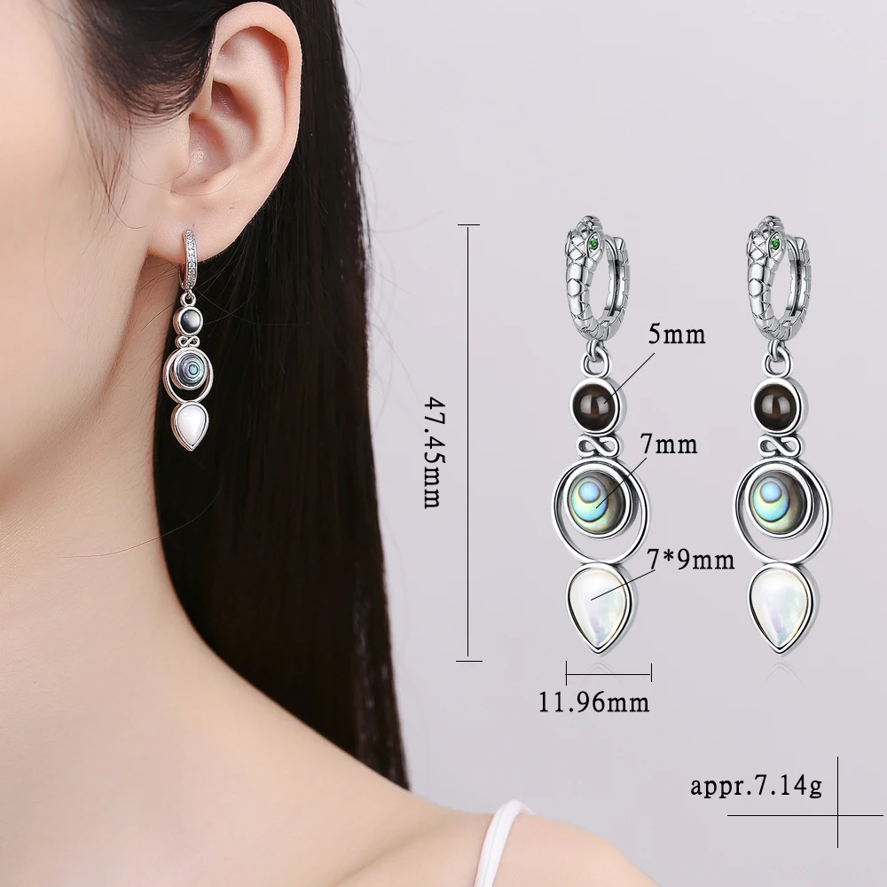 S925 Sterling Silver Drop Earrings for Women Abalone Shell Vintage Jewelry Wedding Engagement Hoop Earrings Gifts