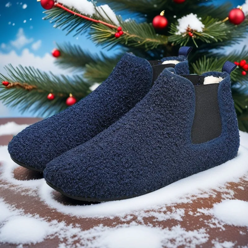 

MAEDEF Men Cotton Shoes Warm Plush Lined Slippers Thin Bottom House Slipper Men Walking Shoes Ankle Boots Man Casual Flats Shoes