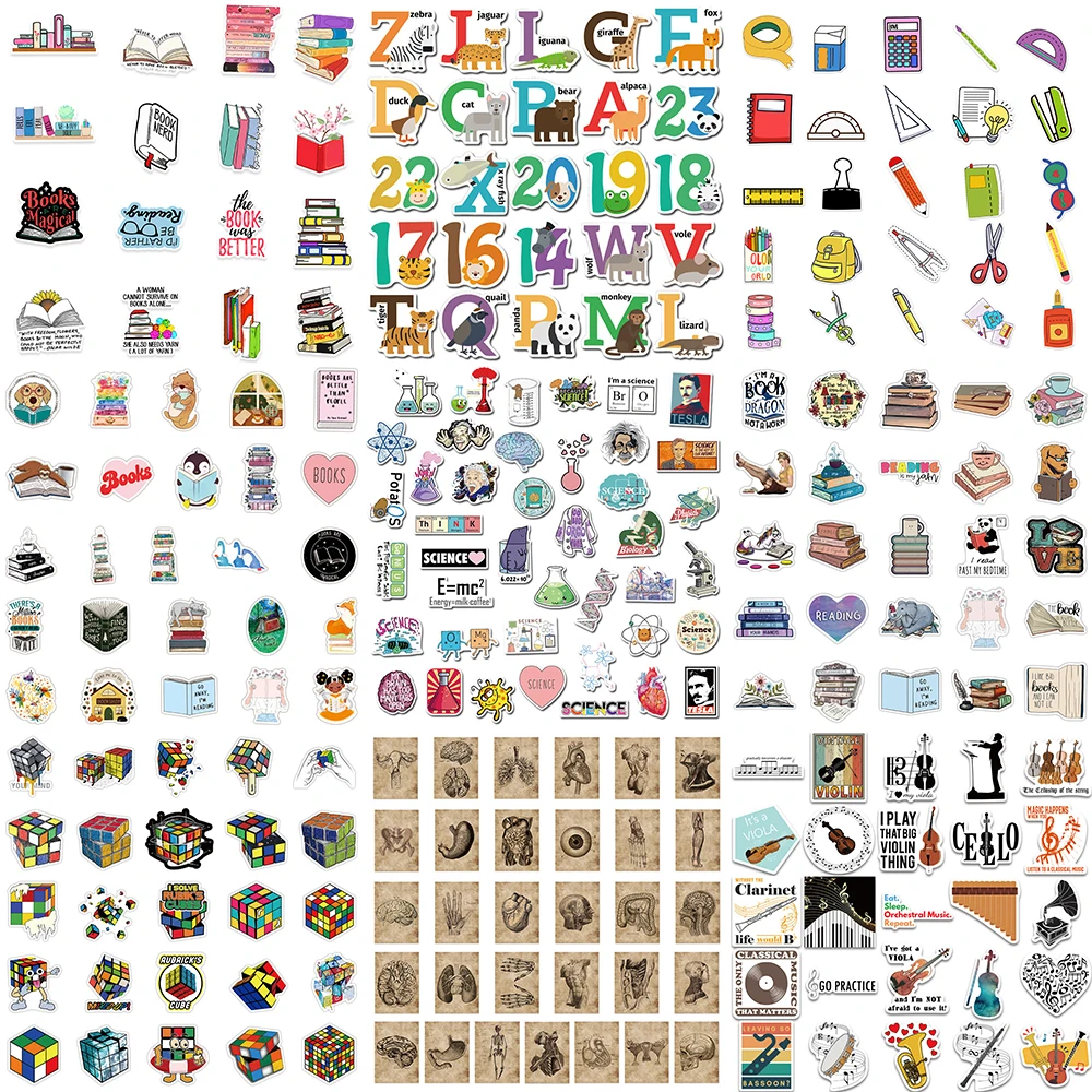 Cartoon Study Stickers Series, Leitura Criativa, Cubo de Rubik, Graffiti, Skate, iPad, Capacete, Decoração de Guitarra, Atacado, 10 pcs, 30 pcs, 50pcs