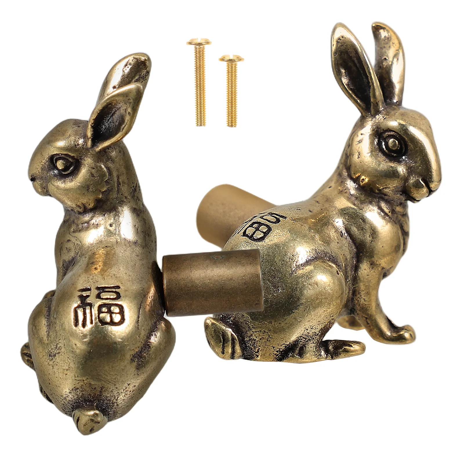 

2 Pcs Brass Door Handle Rabbit Pull Dresser Cabinet Knob Handles New Chinese Style Drawer