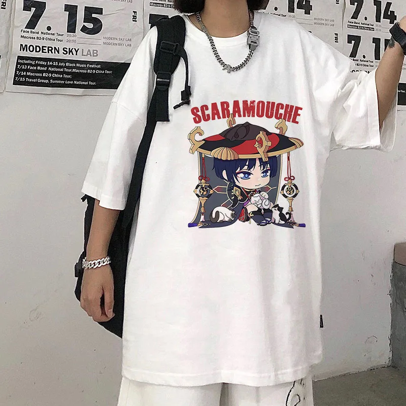 T Shirt Genshin Impact Anime Kunikuzushi Print Oversized Tees Vintage Short Sleeve Women100% Cotton Harajuku Graphic Scaramouche