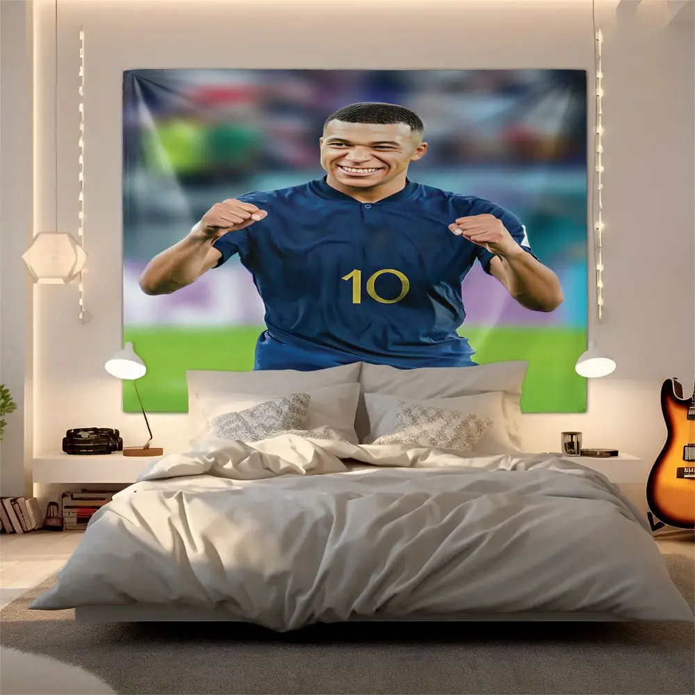 Navy Blue Soccer Player Celebration Tapestry Wall Hanging, Digital Print for Living Room Bedroom Decor
