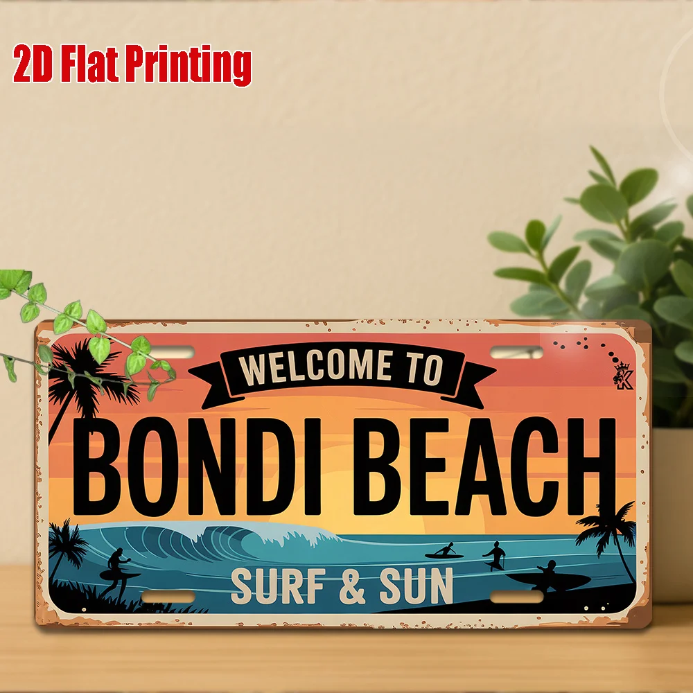 2D Flat, 2D Flat Printing, 1pc, Vintage Metal Sign, Only for decoration, Outdoor Wall Art (29.97cm * 14.99cm), BONDI BEACH Alumi