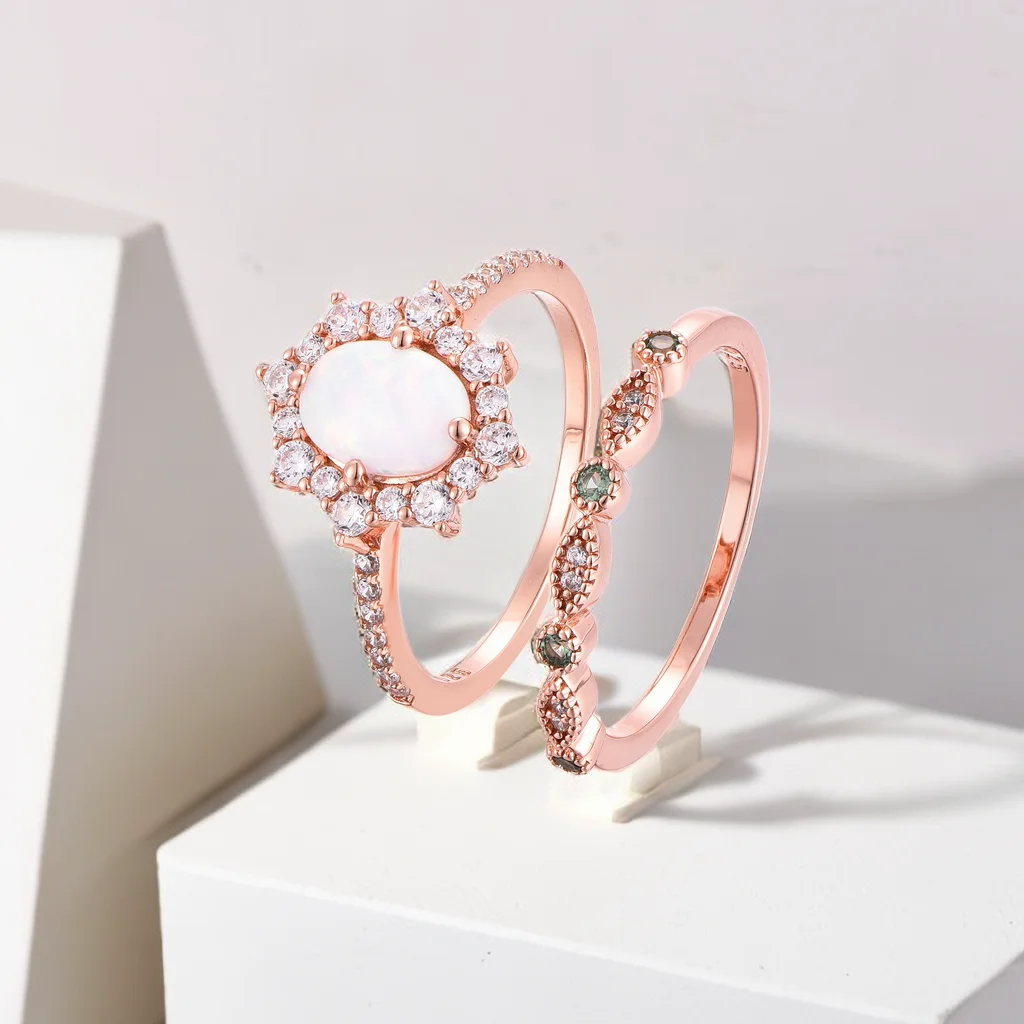 

925 Sterling Silver 18K Rose Plated Custom Oem Fine Jewelry Cubic Zirconia Women Gift Statement Trendy Opal Ladies Pink Rings