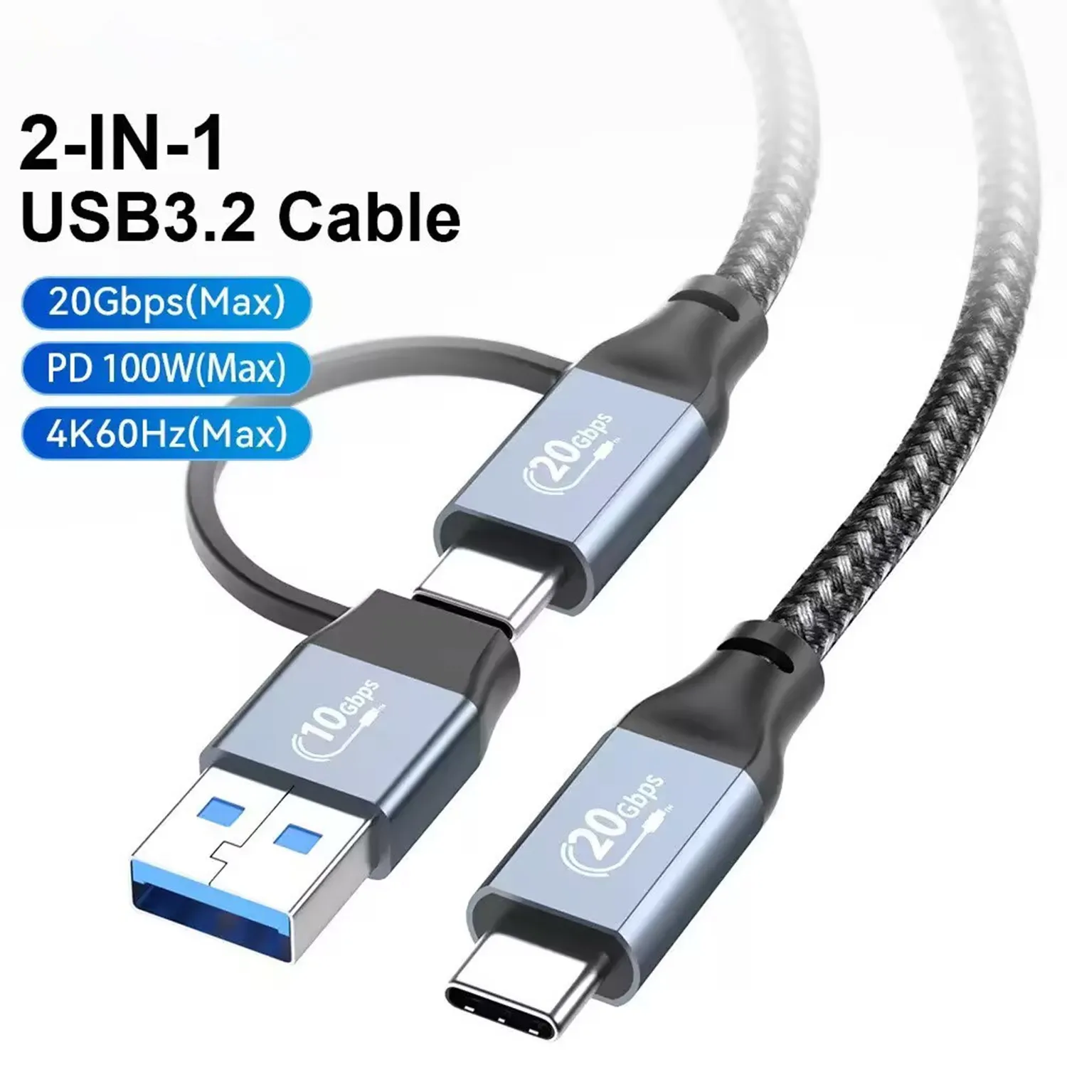 100W 20Gbps USB C 3.2 Gen 2 Cable, USB to USB C Cable 4K Video USB C Monitor Cable, C Type Charger Fast Charge for iPad, iPhone