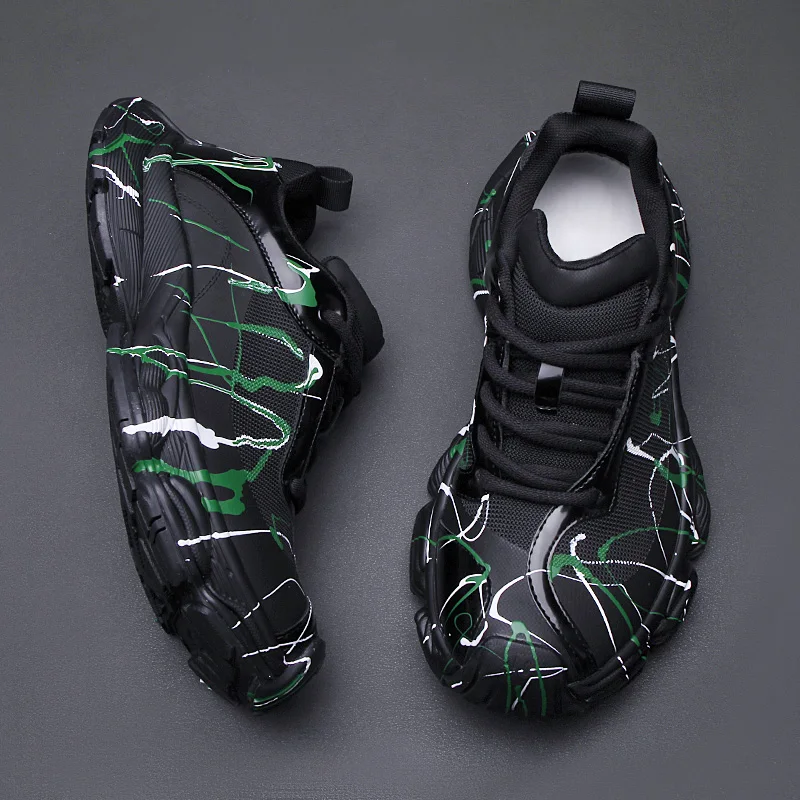 

Summer 2025 breathable mesh sports shoes niche ink-wash graffiti design men's casual shoes