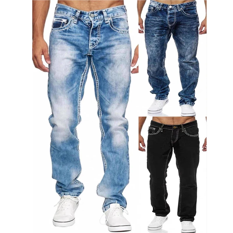 

2025 Hot-Selling New Men's Slim Fit Jeans, European and American Fashion Loose Commuter High Street Straight Slim Long Pants