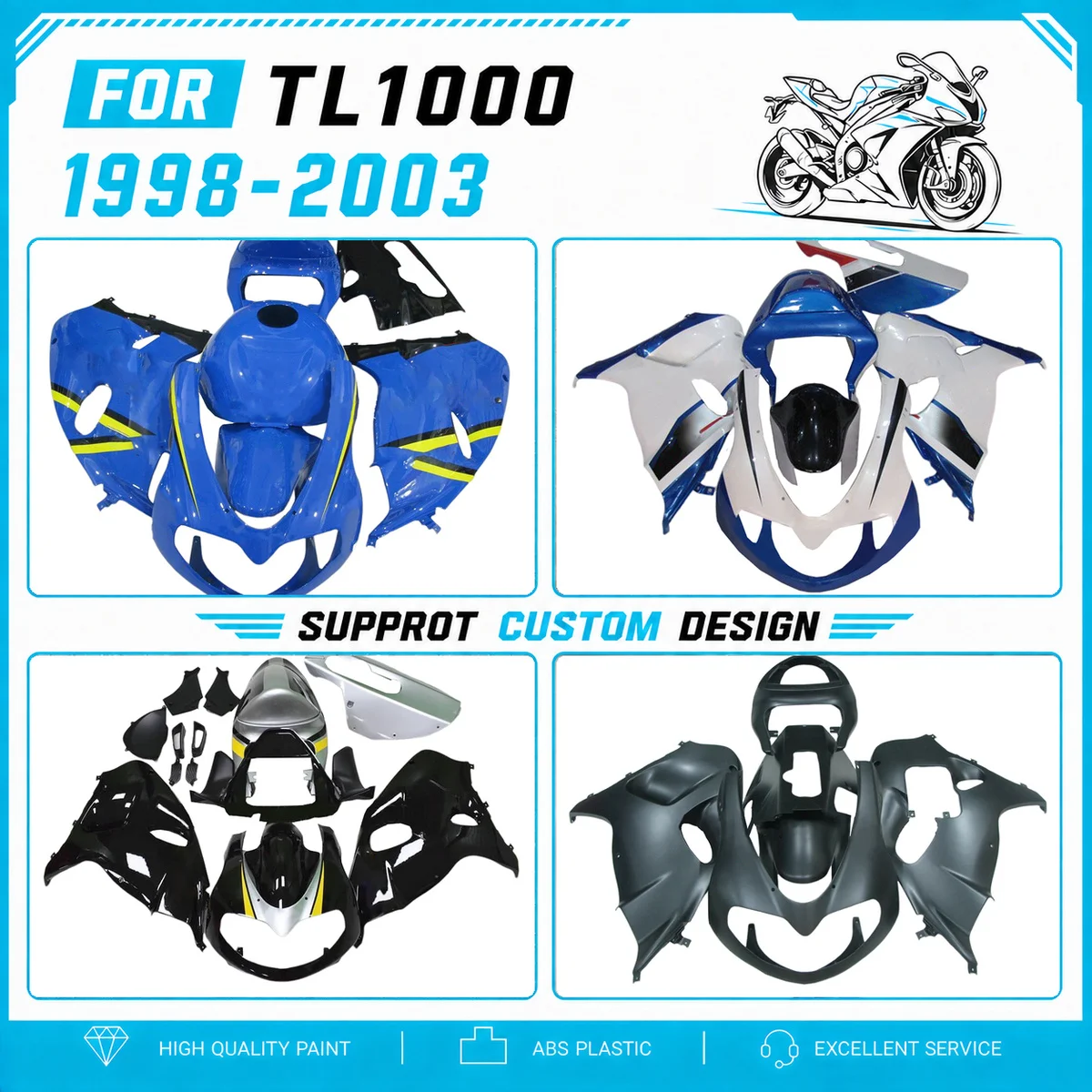 Body Assesories for Suzuki TL1000R TL 1000R 1998-2003 98-03 Colorful Motorcycle Fairing Kit Injection Plastic Fairings