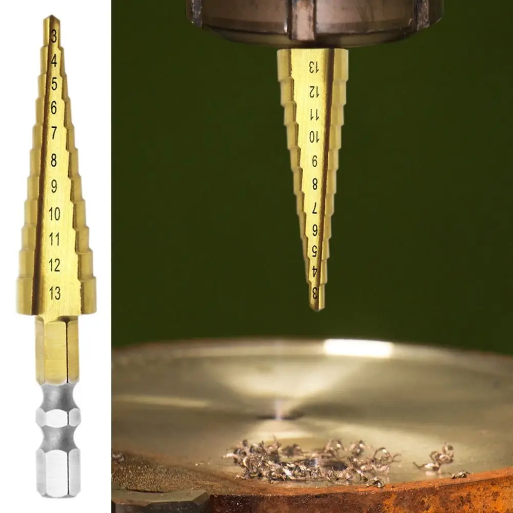 Multi-function Hexagon Shank Hole Opener Step Drill Twists Bit Gold Pagoda Drill Ladder Drill