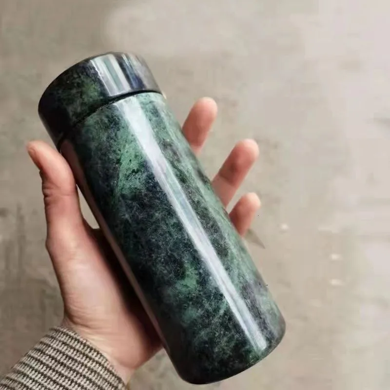 Taza de agua de piedra de rey de Medicina de Jade Natural, taza de aislamiento de serpentina magnética verde oscuro, taza de té de Jade