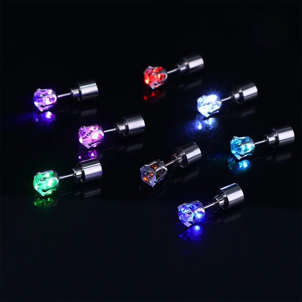 1Pc Light Up LED Glow Earrings Flashing Blinking Cool Metal Studs Earrings Tide Dance Party Accessories Supplies Gift