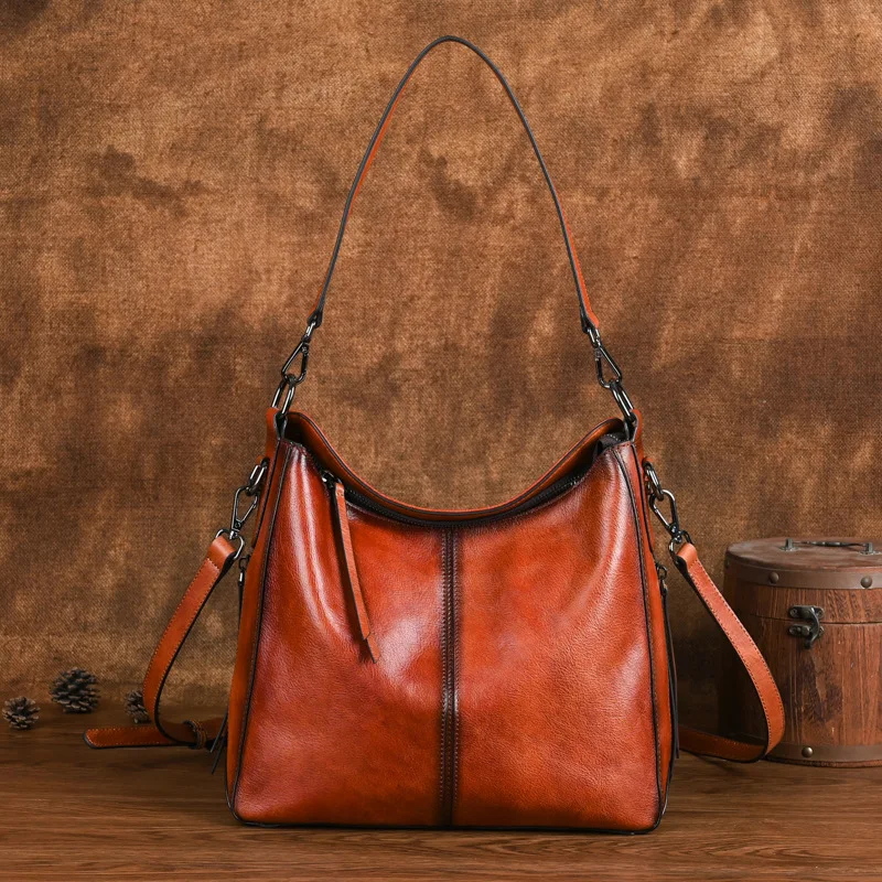 

Johnature 2024 New Retro Genuine Leather Women Bag Solid Color Versatile Soft Real Cowhide Shoulder & Crossbody Bags