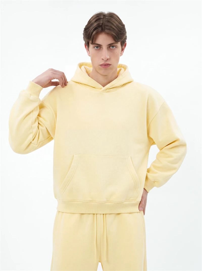 JMD Retro Winter 390gsm Washed Fleece Solid Hoodie For Man Unisex Boxyfit Distressed Soft Warm Hooded Pullovers Coat QH0161