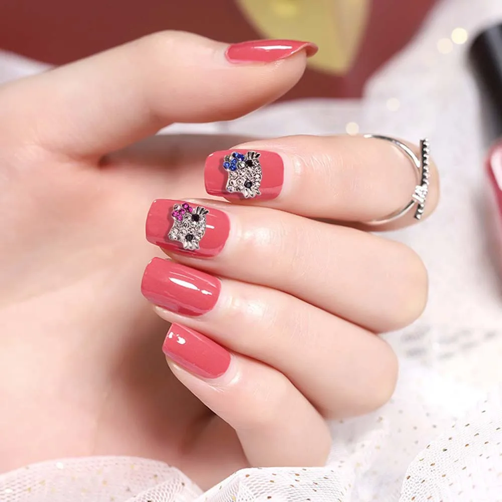 Cute Cartoon Cat Nail Art Charm, 3D Alloy Metal, Small Cat Head, Nail Decoration, DIY Artesanato Acessórios, Novo, 10pcs