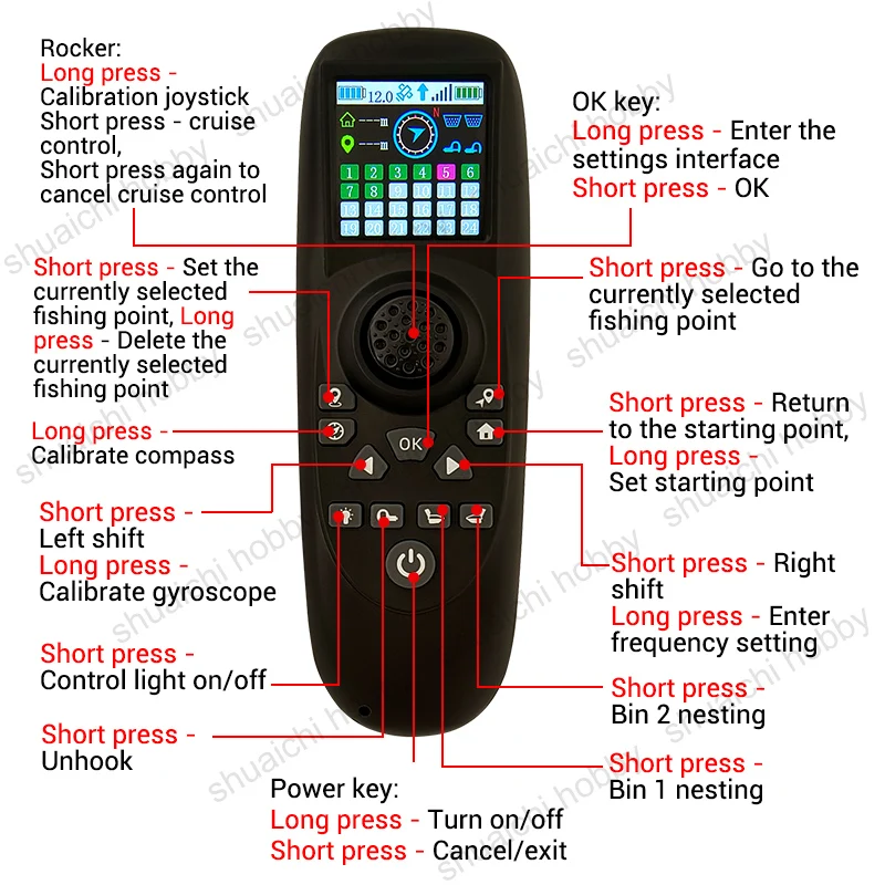 1Set RXG7-TXG4 Remote Controller Color Screen Display 6-15VDC Receiver Board with GPS Module for RC Trawler Bait Boat Refit Kit