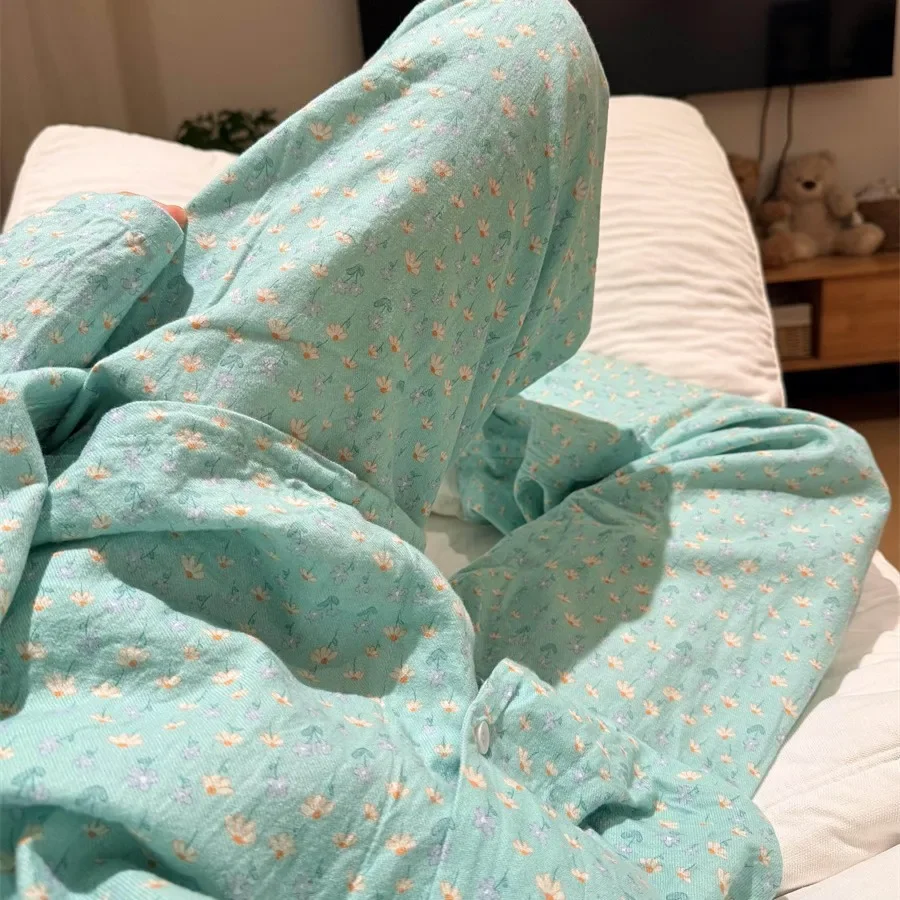 Spring and Autumn Korean Version of Fresh Floral Pajamas Girls Stagram Style Long Sleeved Homewear Women's Sleepwear Nightwear