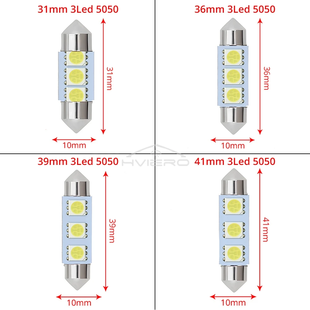 2Pcs White Ceiling Bulb C5W C10W 5050 3SMD 31/36/39/41mm DC12V Car License LED Dome Festoon Door Light Reading Lamps Interior