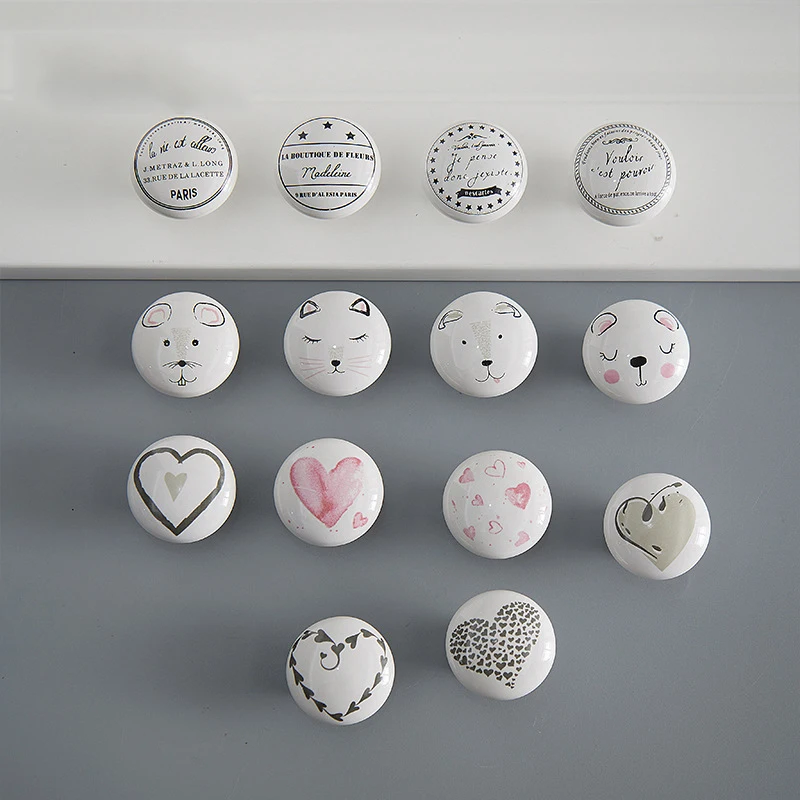 1Pc x Ceramic Drawer Knob Round Nordic Decorative Cute Children Room Handles Pulls For Closet Drawers Dresser Wardrobe Dia 38mm