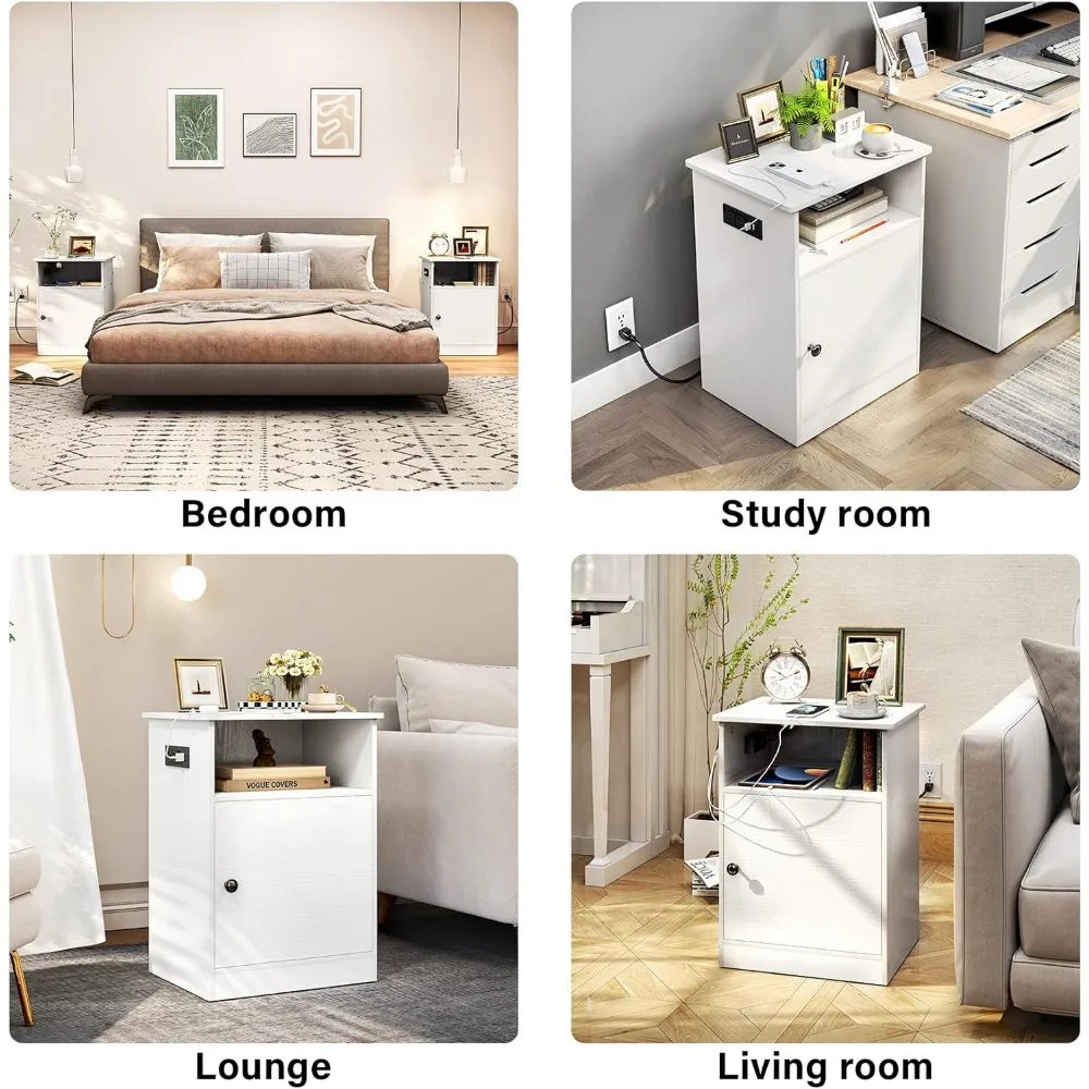 Пара современных тумбочек с зарядной станцией, USB-портами и розетками