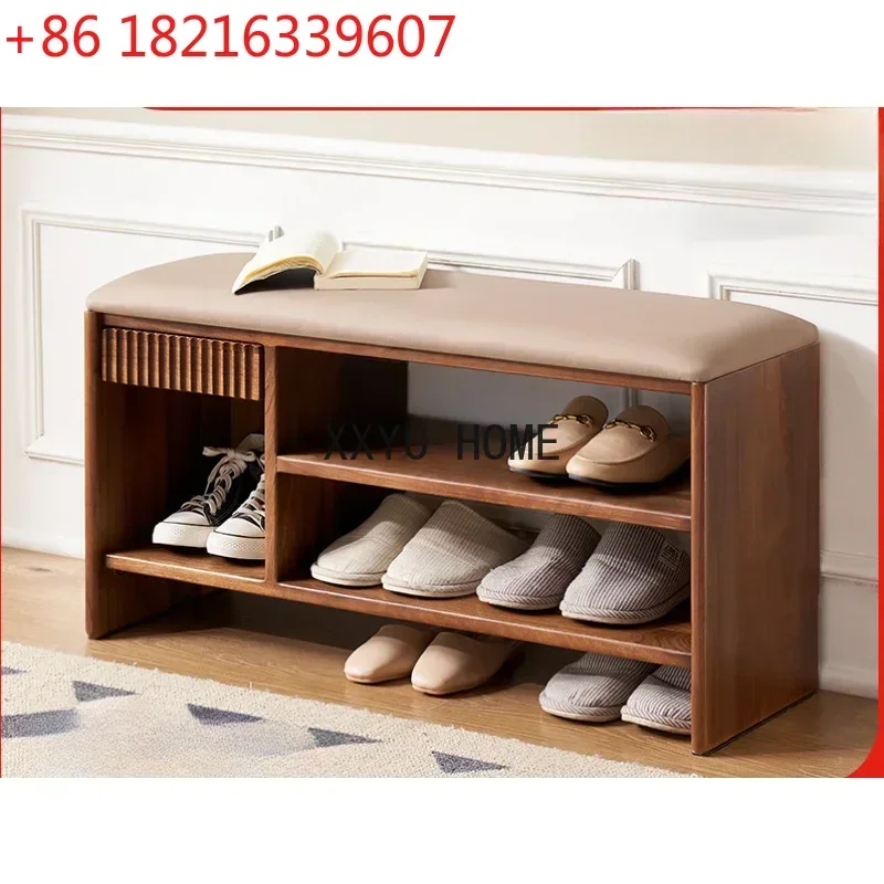 Solid Wood Shoe Changing Stool North America Black Walnut Simple Small Apartment Home Entrance Shoe Rack storage cabinet