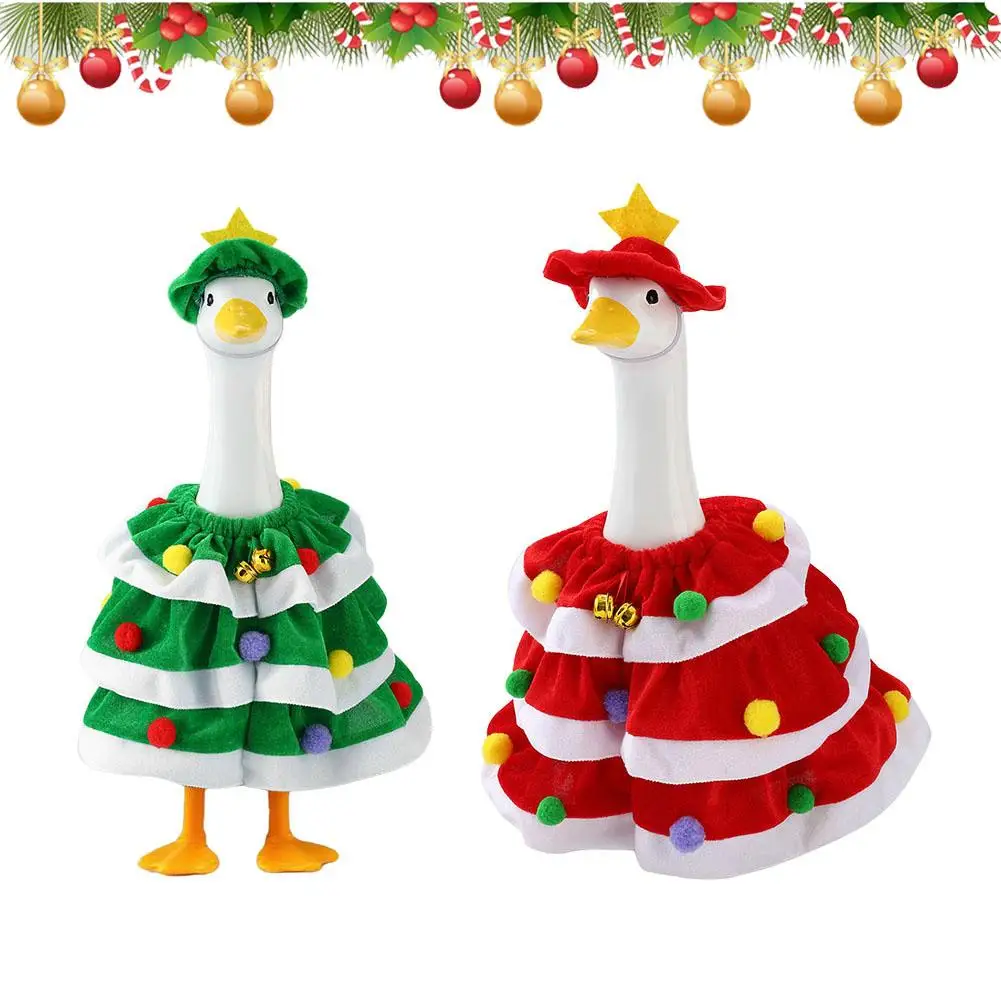 Christmas Goose Outfit Festive Christmas Porch Goose Clothes with Hat Cloak Design Seasonal Goose Outfit for Decor Elastic