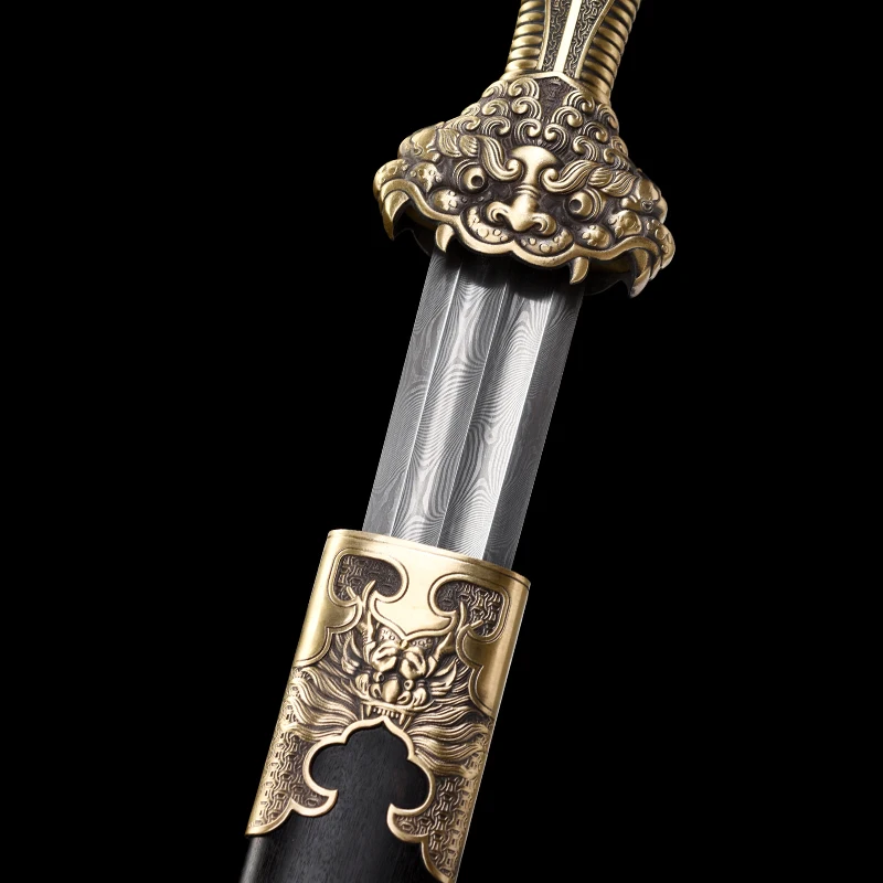 Medieval Premium Jian Sword Folded Steel Damascus Blade Ready Training Real Full Tang Samurai Swords Brass Dragon Weapons Katana