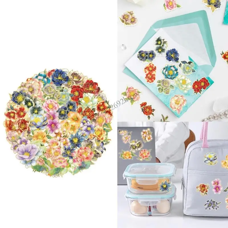 50Pcs Retro Floral Sticker Removable Waterproof Adhesive PET Sticker For Journaling Notebook Diaries Album Gift Wrapping R9CB
