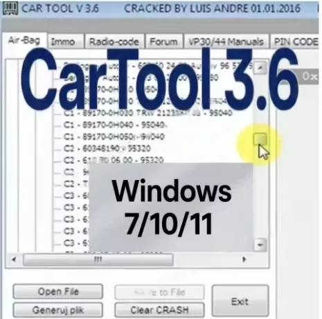 

CarTool 3.6 Herramienta para automóvil para Immo y Airbag Reinicio Software de reparación de automóviles Windows 7/10/ 11